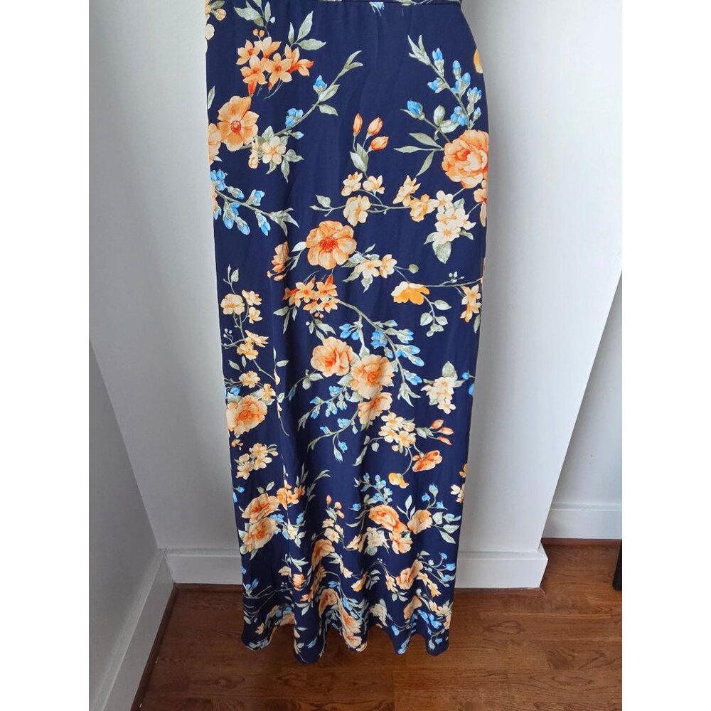 Lulus Elegant Admiration Navy Blue Floral One Shoulder Maxi Dress Medium - Picture 11 of 11